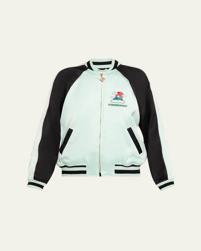 Embroidered Bicolor Satin Bomber Jacket